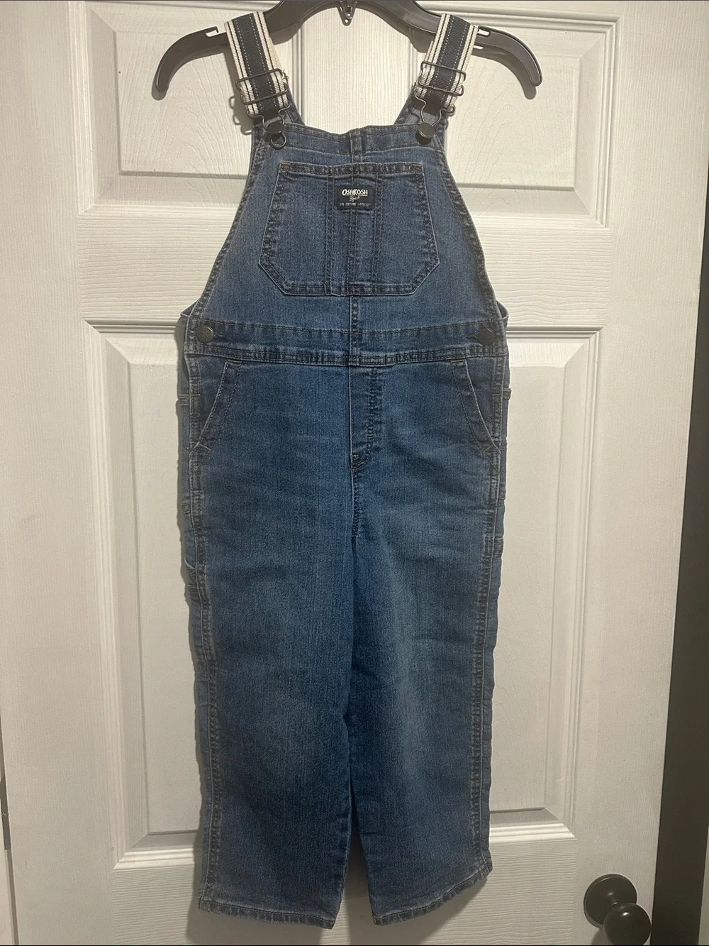 OshKosh B'gosh Dark Blue Denim Overalls with Striped Straps